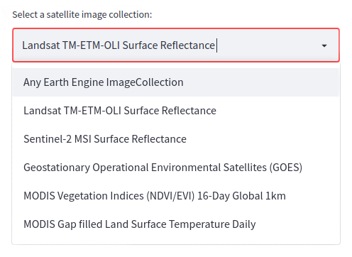 Select a satellite image collection to create timelapse