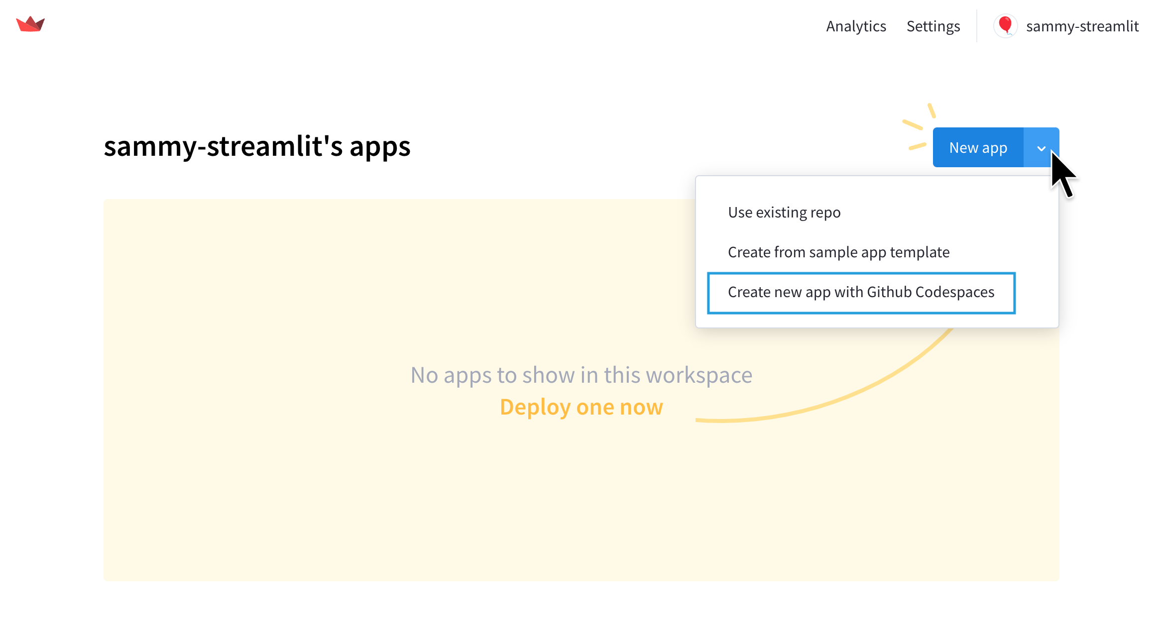 How to create a new app with Codespaces in one click